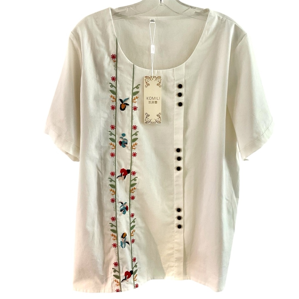 Komili | Cream Cotton Embroidered Top